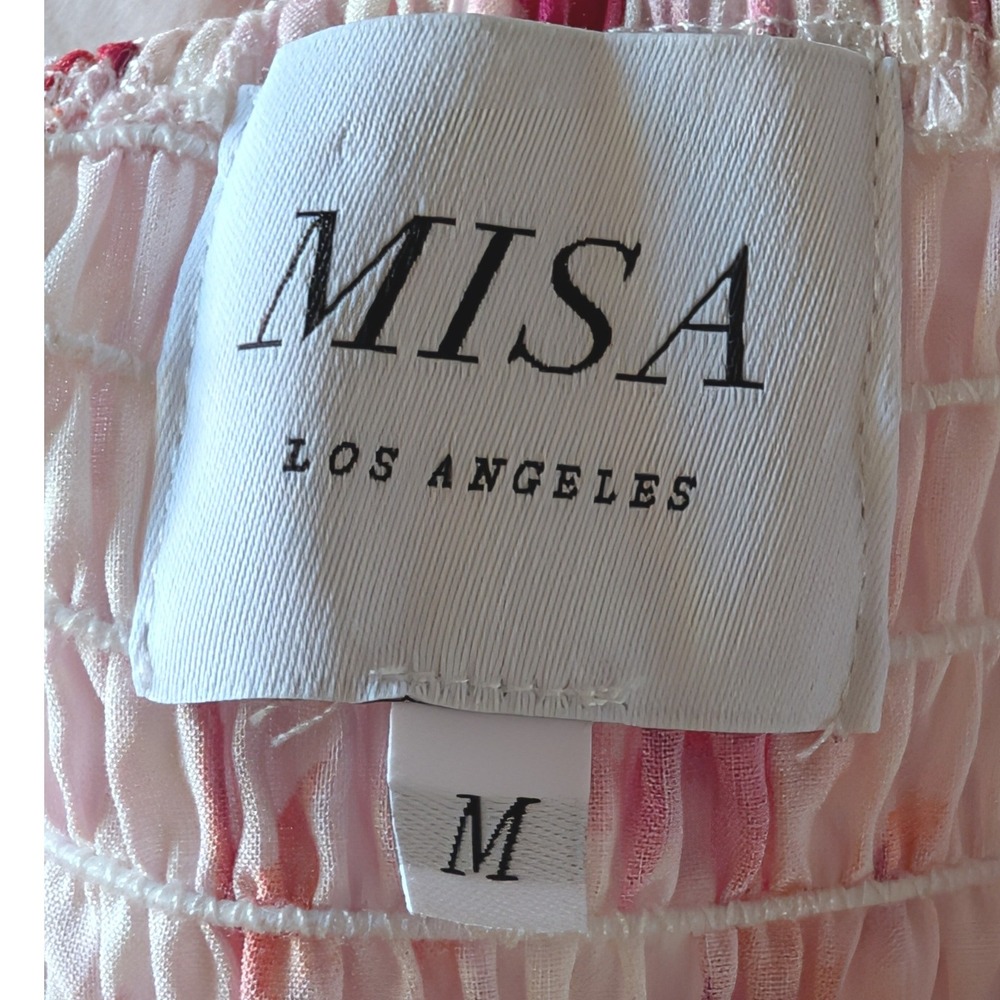 MISA Los Angeles Dina Pink Floral Smocked Ruffle Mini Dress Womens Medium - Picture 7 of 9